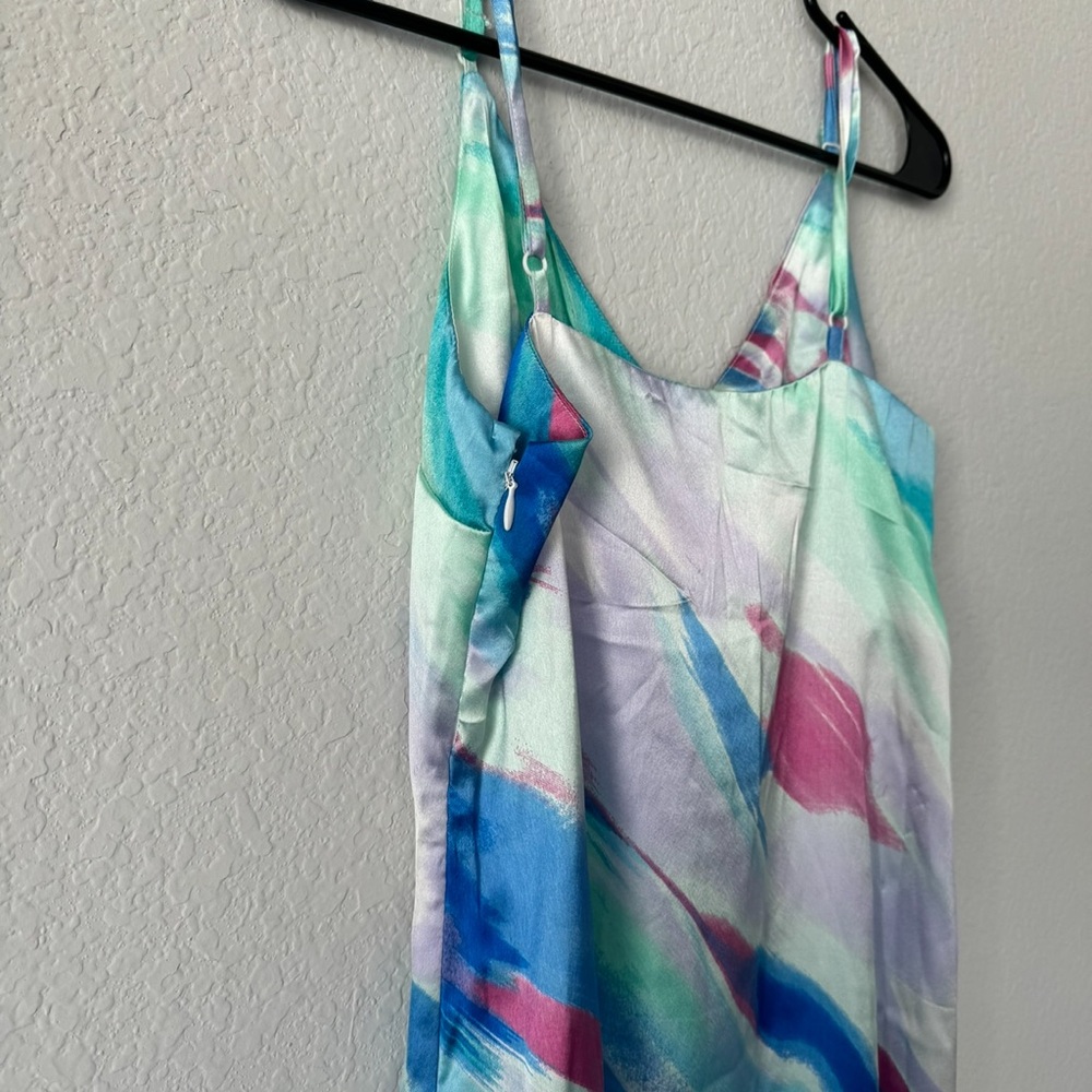Blue Watercolor Silk Midi Dress - Picture 7 of 8